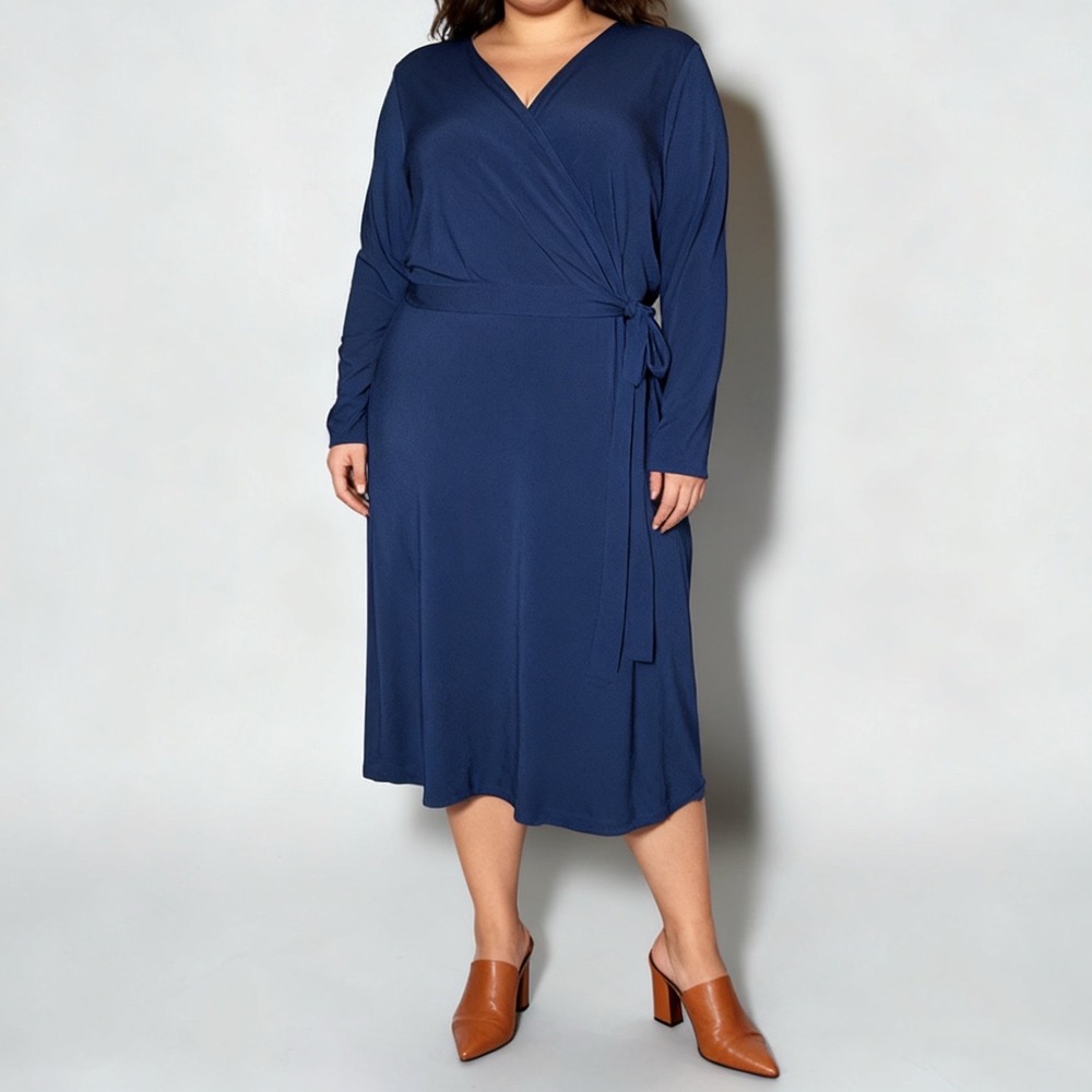 ModCloth Jersey Knit Midi Wrap‎ Dress Navy Blue size 3X